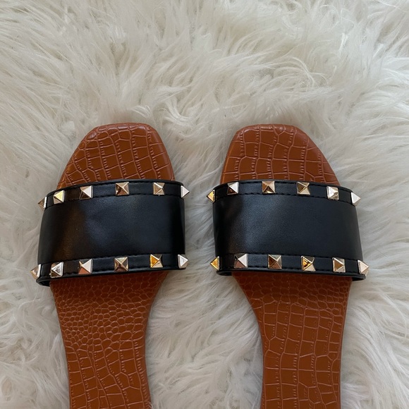 Black Gold Studded Slide Sandals - Picture 14 of 15
